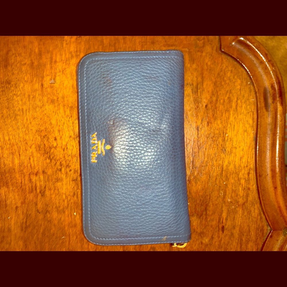 Blue Prada Wallet with gold accent